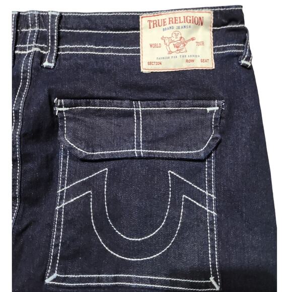 True Religion Women's Denim Slit Cargo Maxi Skirt, Size 28, Body Rinse Dark Blue - Picture 7 of 9
